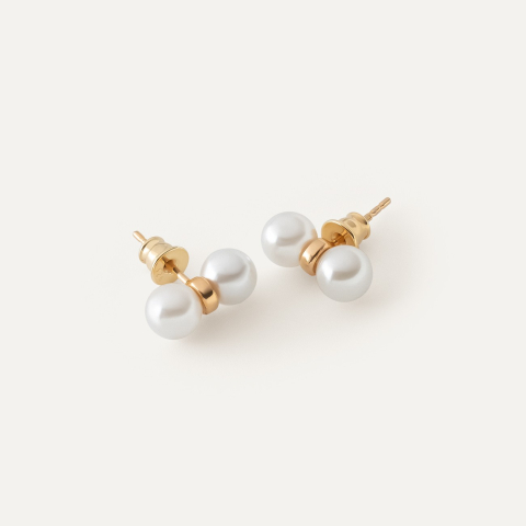 Double pearl earrings, 925 silver with gold plating