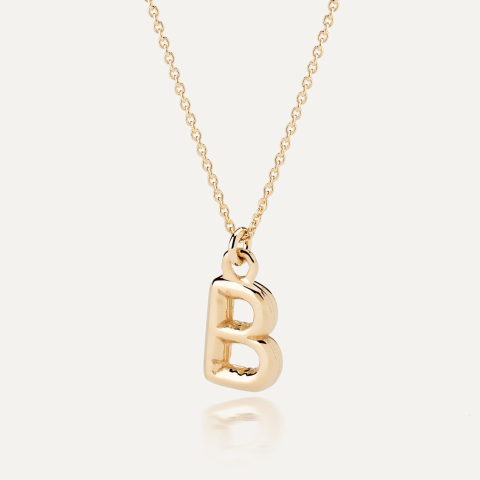 Necklace with puffed letter B, sterling silver 925 platinum plated