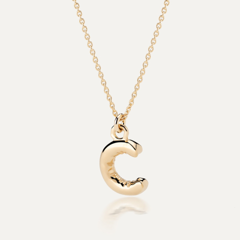 Necklace with puffed letter C, 925 silver with gold plating