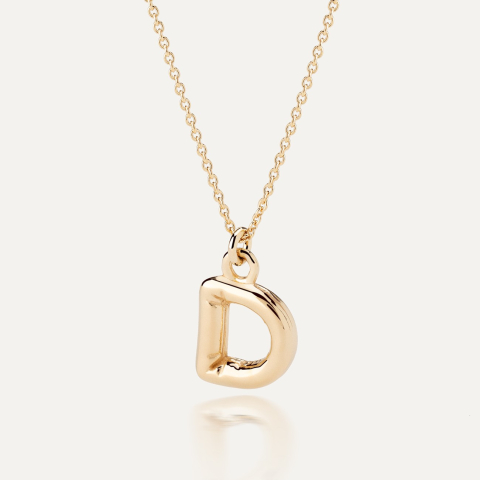 Necklace with puffed letter D, 925 silver with gold plating