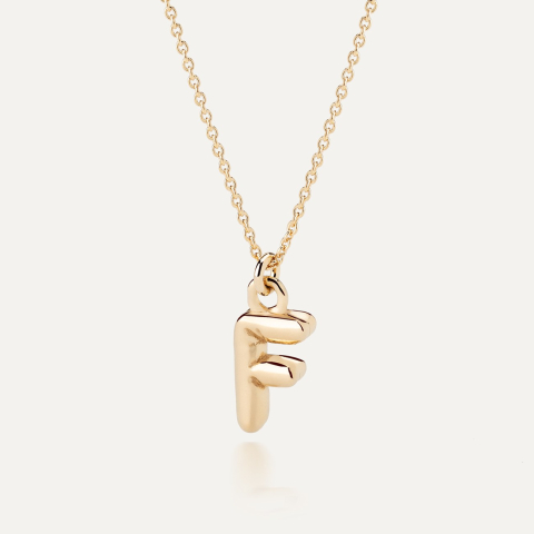Necklace with puffed letter F, 925 silver with gold plating
