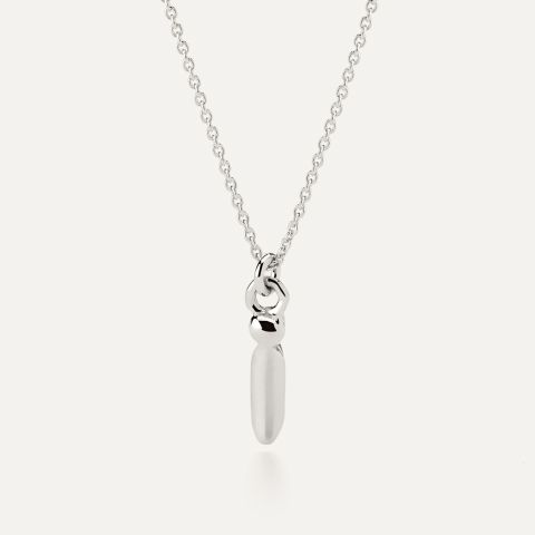 Necklace with puffed letter I, sterling silver 925 platinum plated
