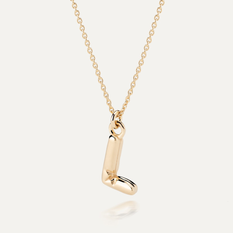 Necklace with puffed letter L, 925 silver with gold plating