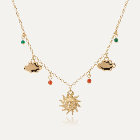 Naszyjnik z zawieszkami - słońce i chmury, srebro 925 w pokryciu złotem