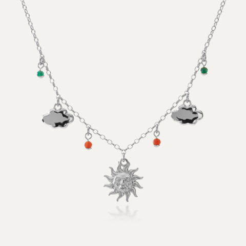 Naszyjnik z zawieszkami - słońce i chmury, srebro 925 w pokryciu platyną