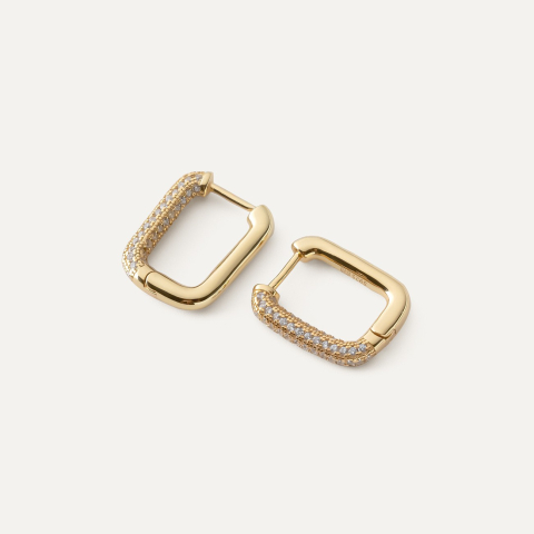 Rectangular earrings with zircons, 925 silver with gold plating