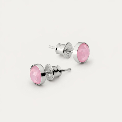 Stud earrings with pink agate, silver 925 platinum plated