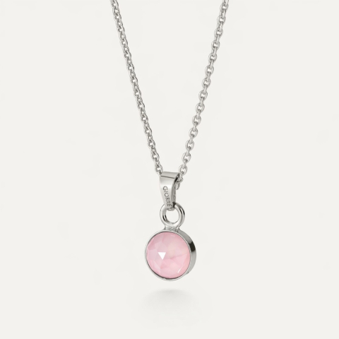 Necklace with pink agate, silver 925 platinum plated