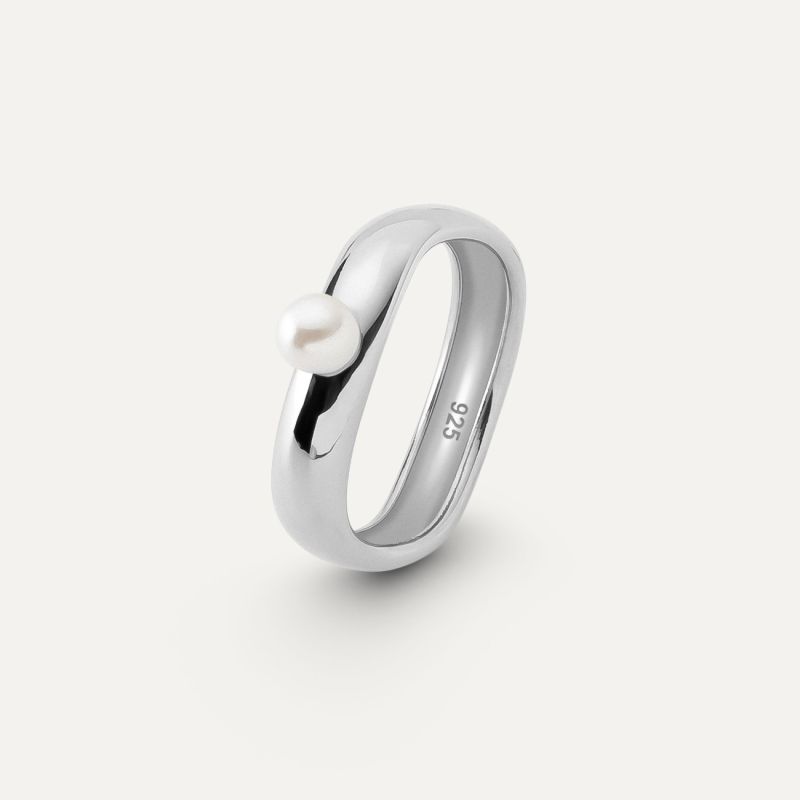 Wave Ring mit Perle, sterling silber 925, platiniert