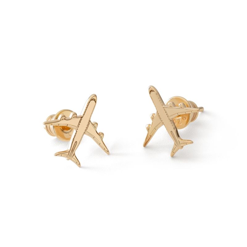 Plane stud earrings, sterling silver 925, 18K gold plated