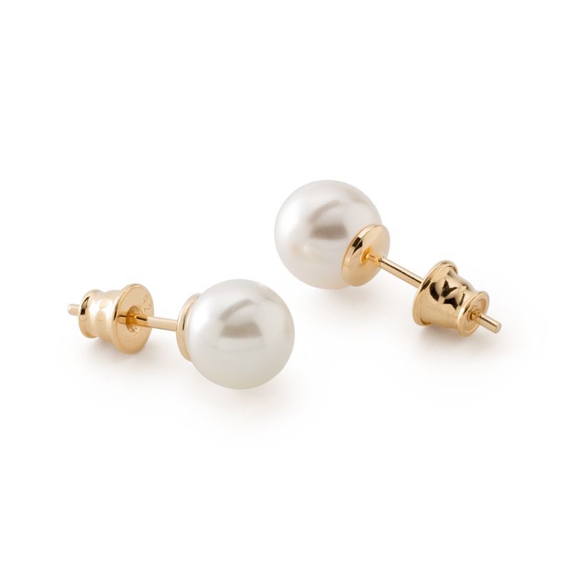 Silver stud earrings with white pearl gold plated