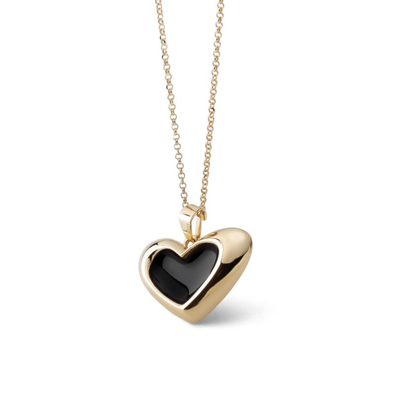 Black resin asymmetrical heart necklace, sterling silver 925 gold plated