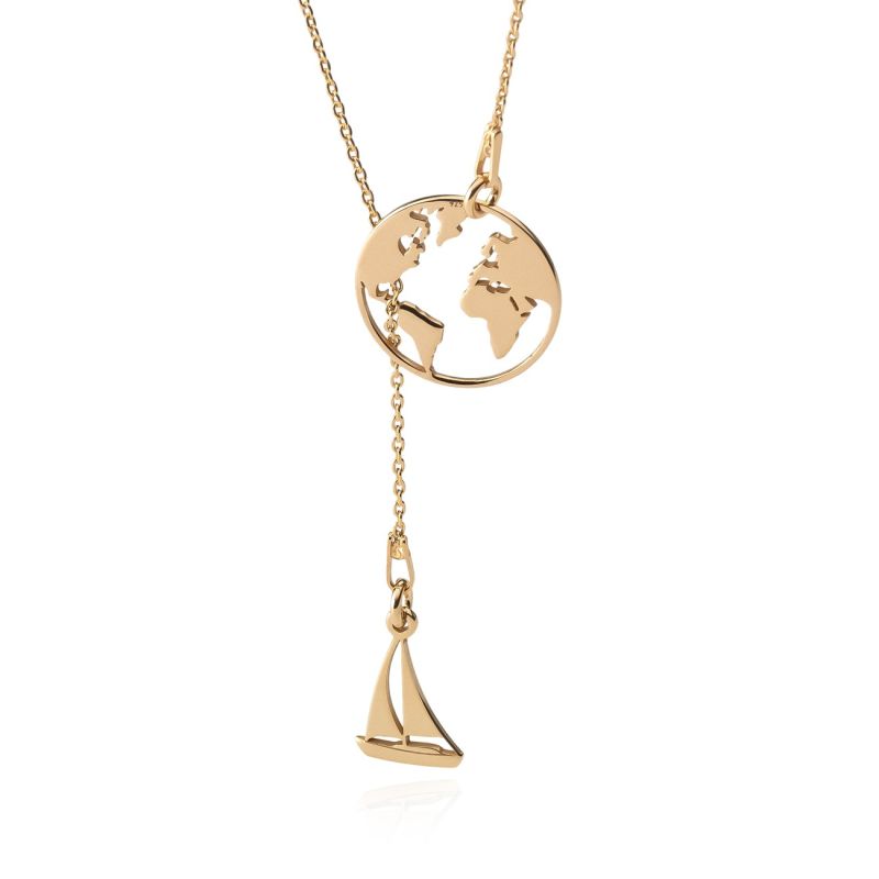 Globe sailboat necklace, 925 silver with gold plating