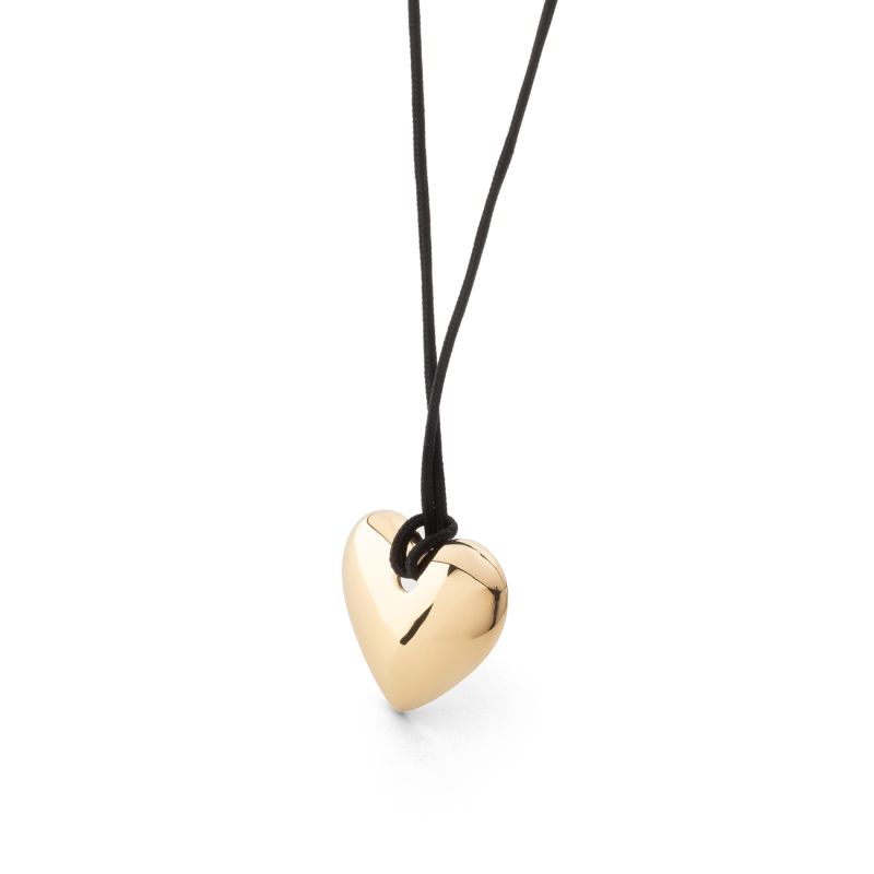 Cord necklace with silver heart, sterling silver 925 gold plated