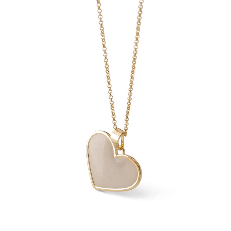 White resin heart necklace, sterling silver 925 gold plated