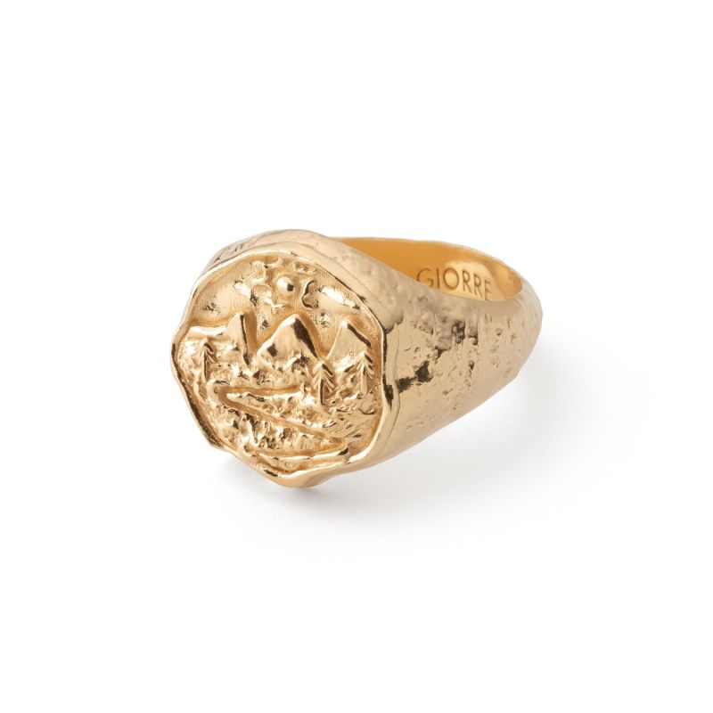 Mountain signet ring, 925 silver with gold plating