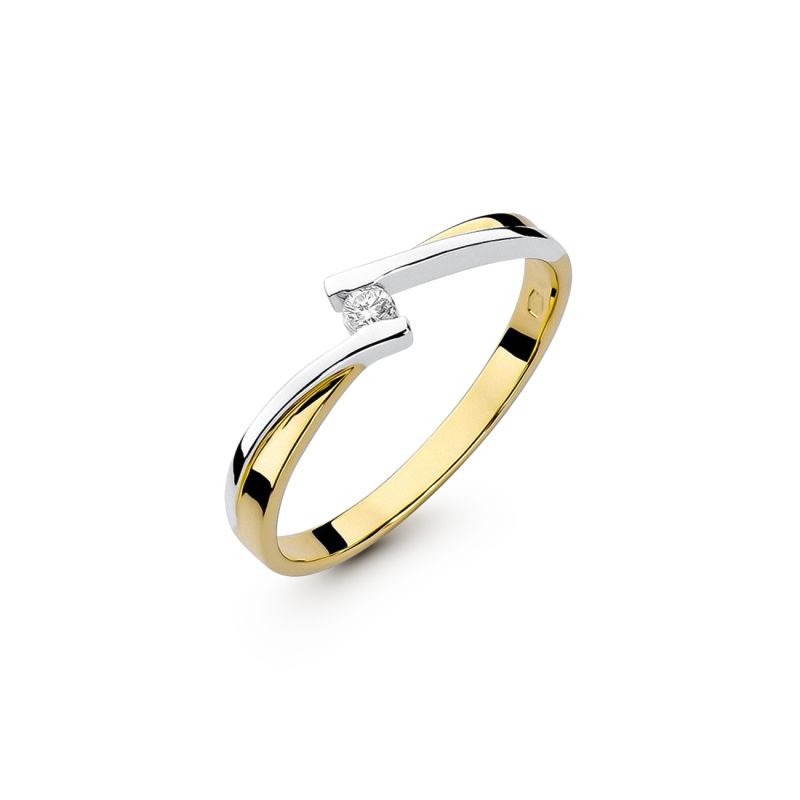 Ring white & yellow gold with a 0.04 ct diamond - Classic, 585 yellow - size 13