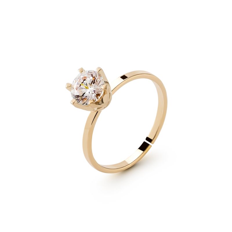 Ring with 6 mm zirconia, silver 925 gold plated