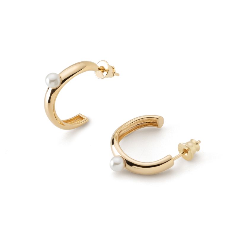 Silver semicircle earrings with pearl, sterling silver 925 gold plated