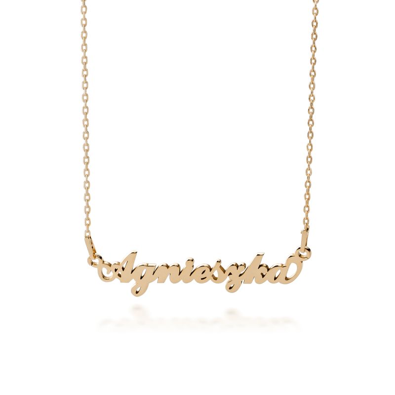 Silver celebrity necklace with name, cursive gold plated