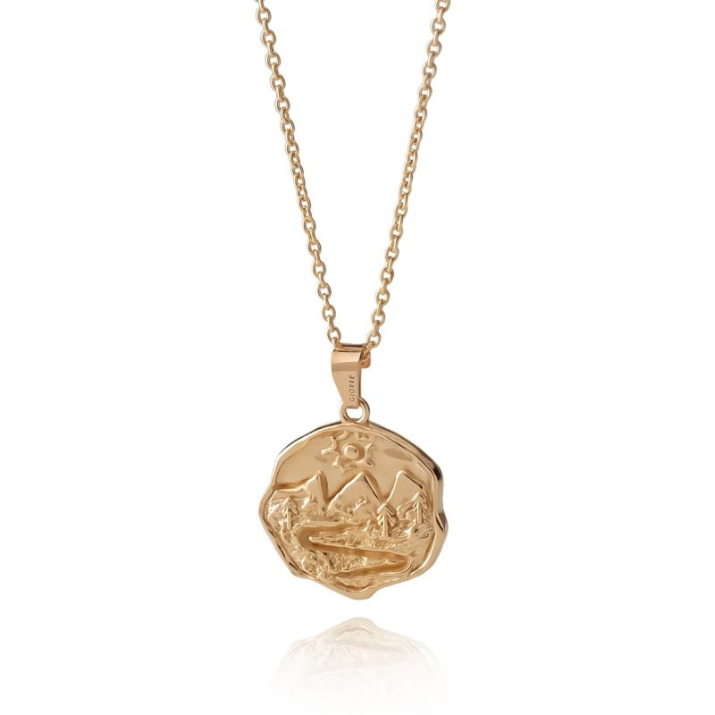 Silver mountain talisman necklace with gold plating