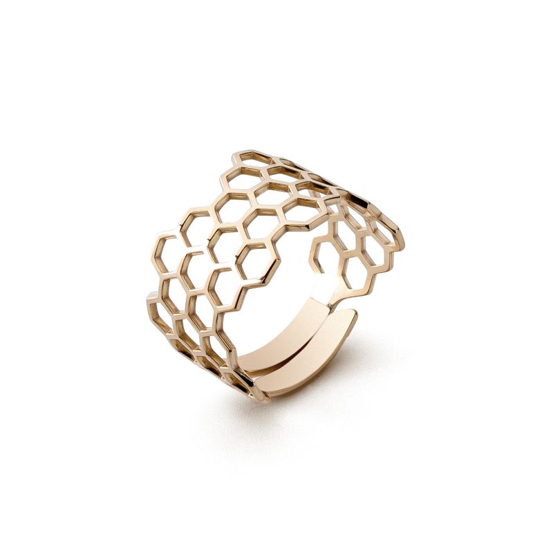 Honeycomb ring, sterling silver 925 gold plated