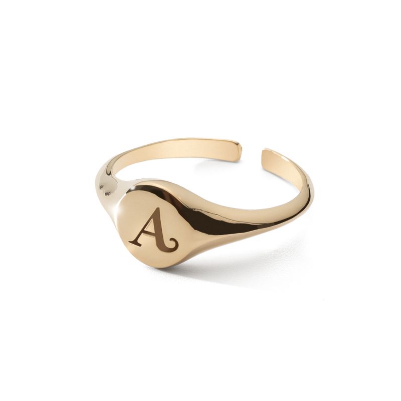 Ring with letter A, sterling silver 925 gold plated