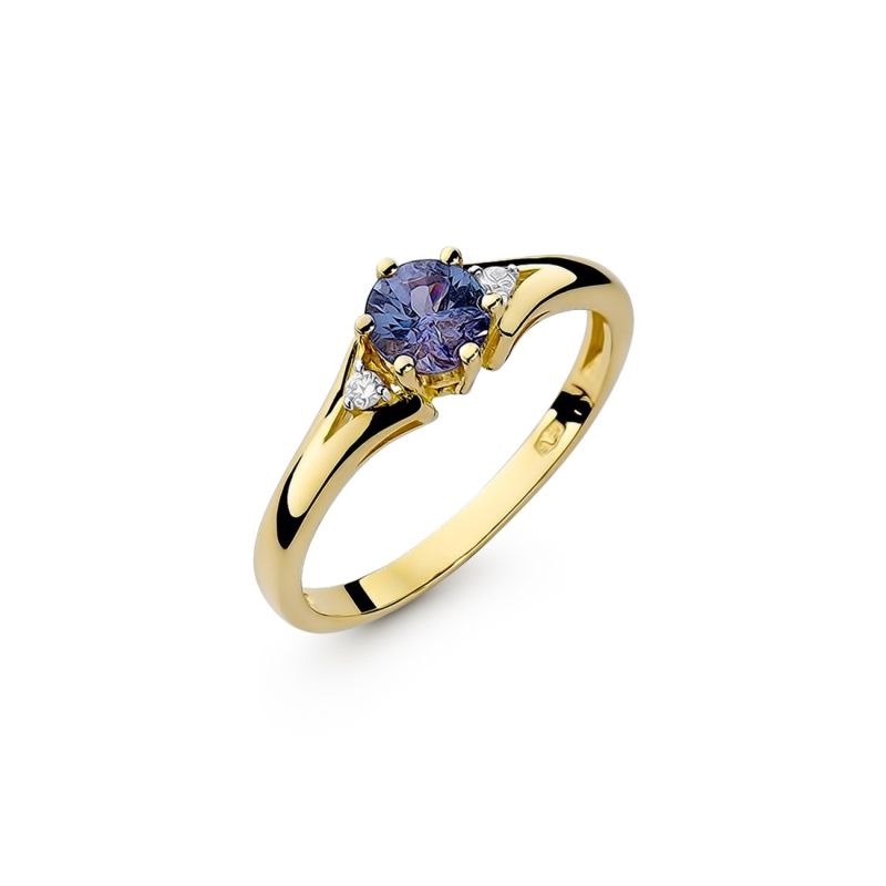 Gold ring with a round sapphire - Retro