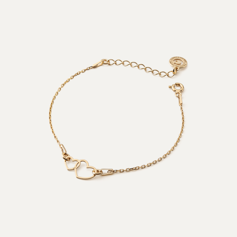 Verstellbares Armband zwei Herzen, 925er Silber gelbvergoldet
