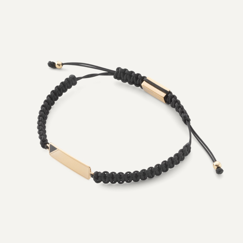 Bransoletka sznurkowa z prostokątną blaszką i grawerem, srebro 925 w złotym pokryciu