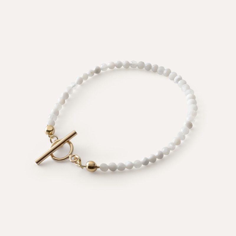 Bracelet with moonstone and toggle clasp, 925 silver with gold plating