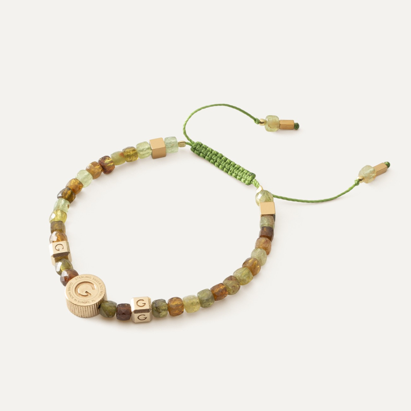 Bransoletka z zielonym granatem, srebro 925 w złotym pokryciu