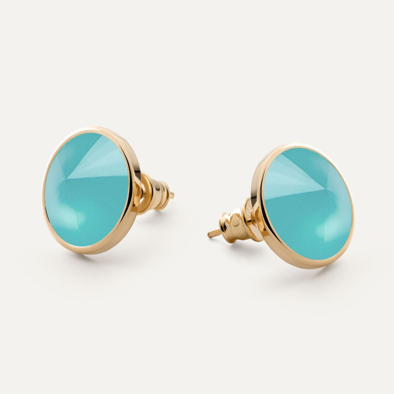 Stud earrings with turquoise chalcedony stone, 925 silver with gold plating