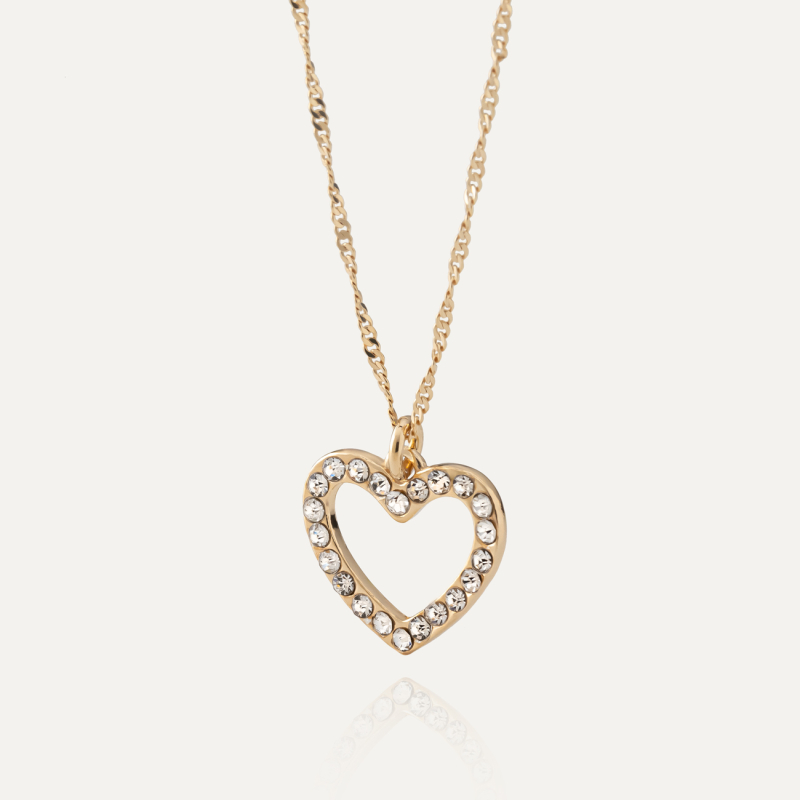 Halskette mit einem zirkoniabesetzten Herz, 925er Silber gelbvergoldet