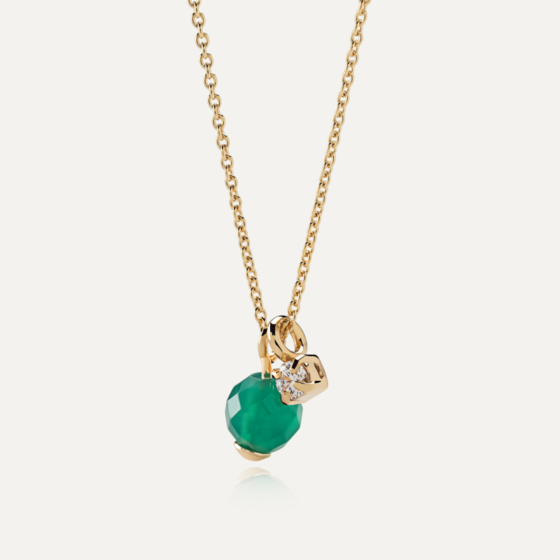 Necklace with green onyx and cubic zirconia, 925 silver with gold plating