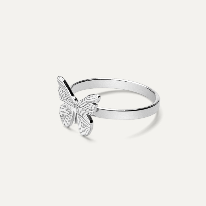 Butterfly ring, silver 925, platinum plated