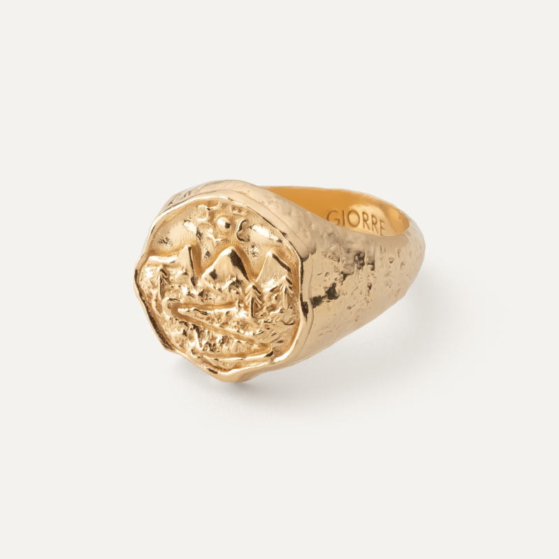 Berg-Siegelring, 925er Silber mit Vergoldung