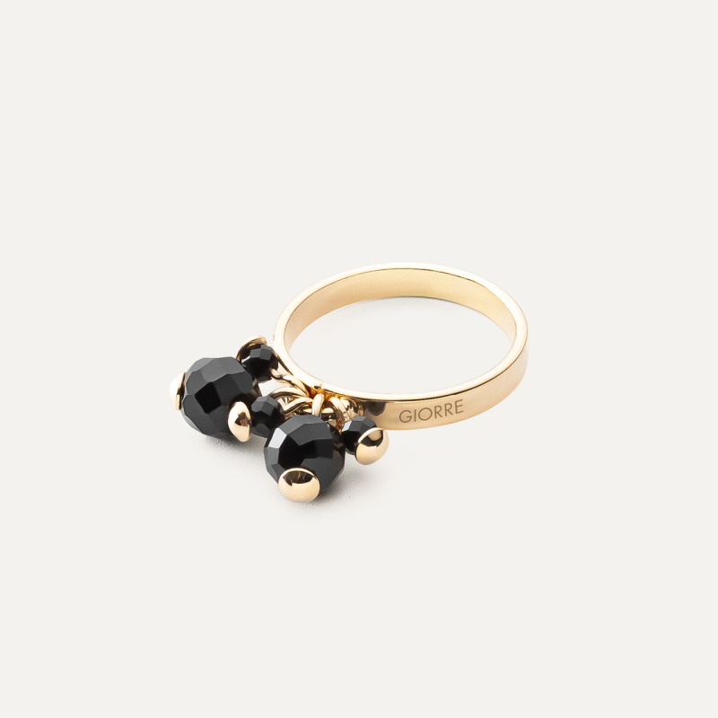 Ring with black spinels, 925 silver with gold plating