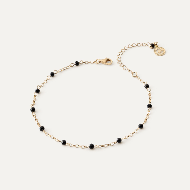 Kn&ouml;chelarmband aus schwarzem Spinellstein, sterling silber 925 gelbvergoldet