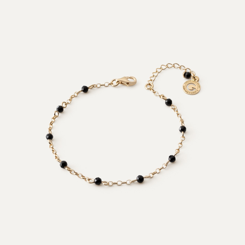 Silbernes Armband mit schwarzem Spinell, &uuml;berzogen mit Gold