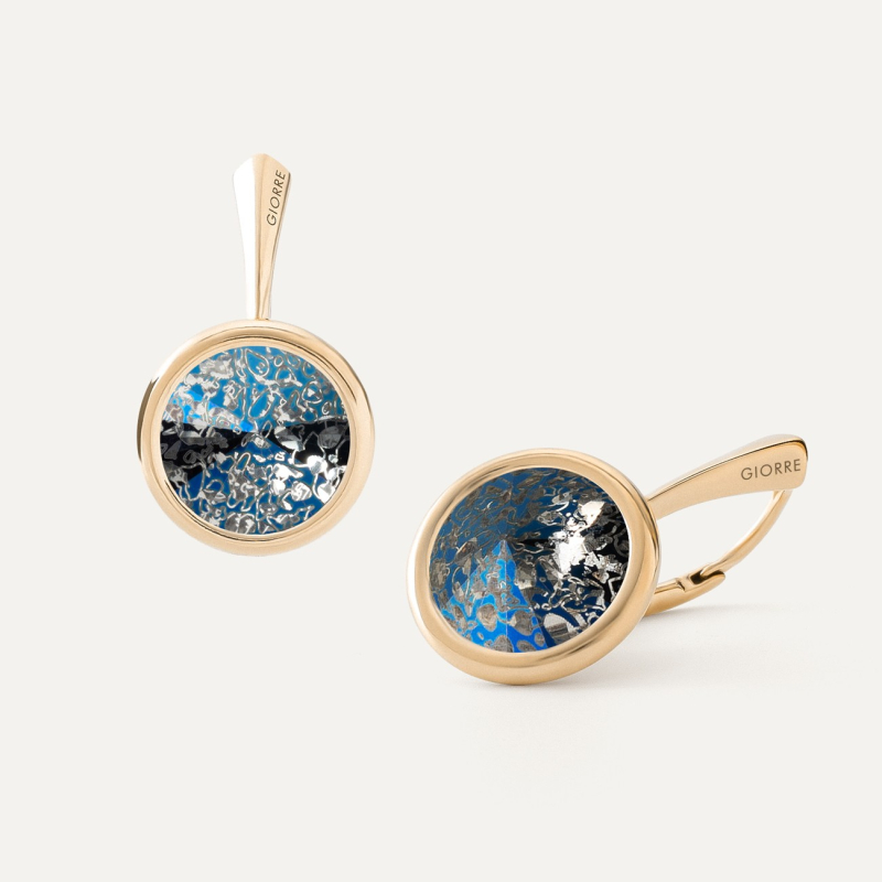 Silver crystal earrings - Blue Patina gold plated