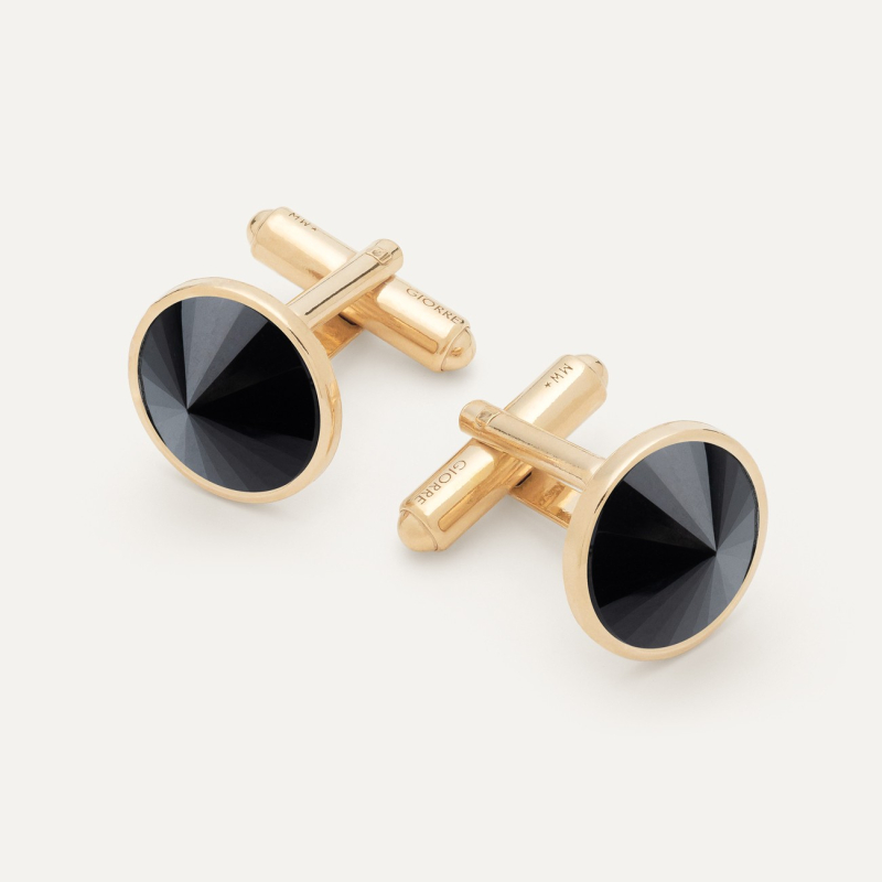 Silver cufflinks - black onyx gold plated