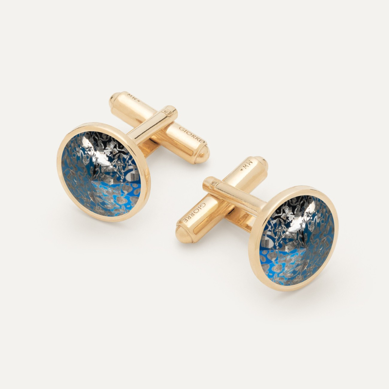 Silver cufflinks with GAVBARI crystal - Blue Patina gold plated