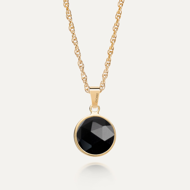 Silver necklace Rose Cut - black onyx gold plated