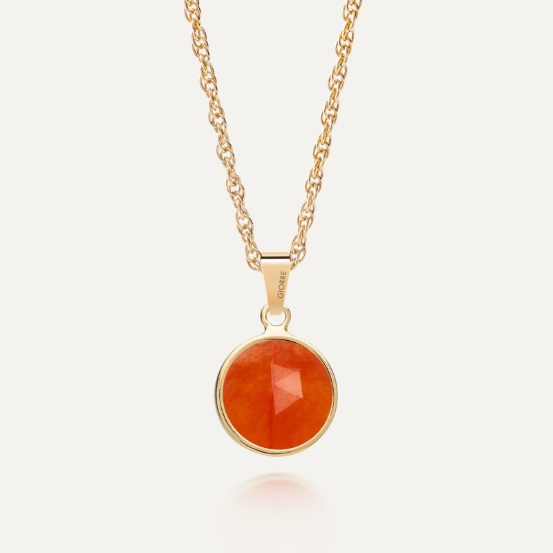 Silver necklace with a Rose Cut stone - orange jade gold plated