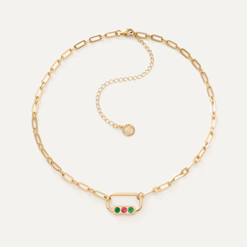 Srebrny naszyjnik z ogniwami - kolorowe kamienie , srebro 925 w złotym pokryciu