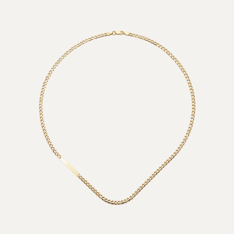 Halskette mit einer rechteckigen Platte &ndash; Panzerkette, 925er Silber gelbvergoldet