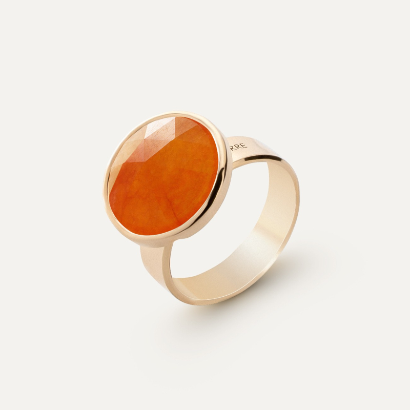 Silver ring Rose Cut - orange jade