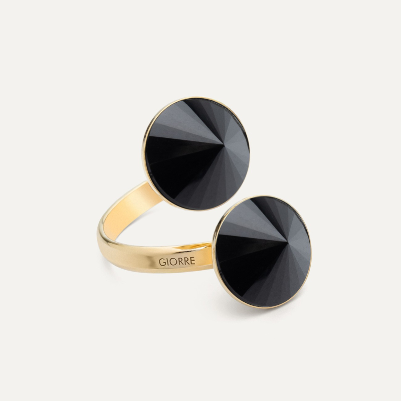 Silver ring with two stones - black onyx gold plated