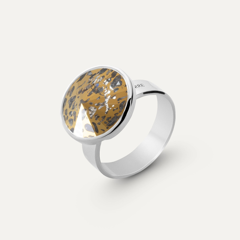 Srebrny pierścionek z kryształem GAVBARI - Golden Patina, srebro 925 w pokryciu platyną